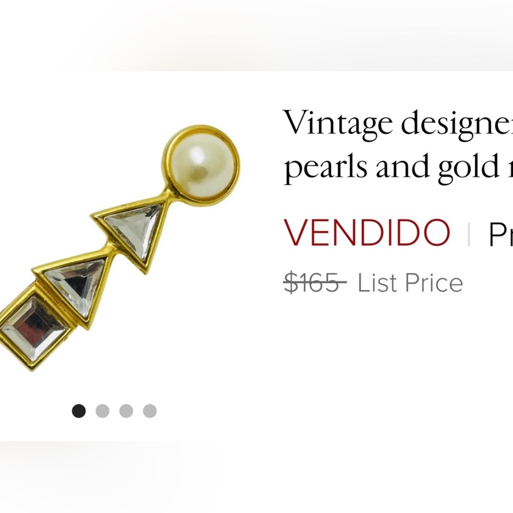 VTG Gold Pearl Crystal Geometric Brooch - Picture 11 of 11